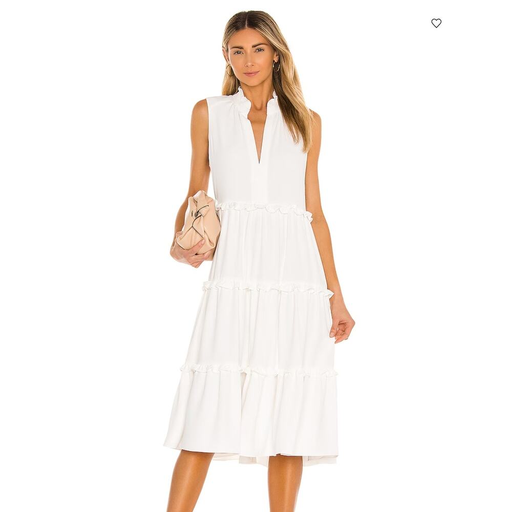 Amanda Uprichard Revolve Tiered Ruffle Sleeveless V-Neck Midi Dress Large